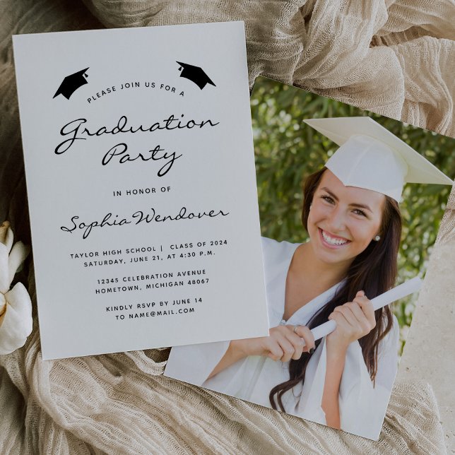 2025 Modern Photo White Black Graduation Party Invitation (Creator Uploaded)