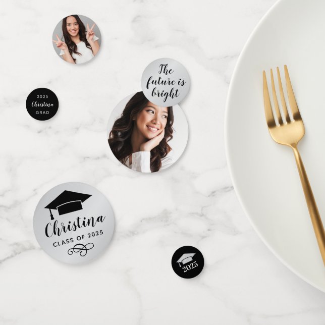 2025 Modern Silver Custom Photo Graduation Party Confetti (Group)