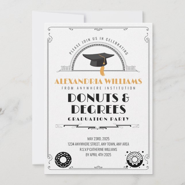 2025 Modern Stylish Doughnuts and Degrees Graduati Invitation (Front)