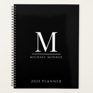 2025 Monogrammed Minimalist Gold Black Modern Planner