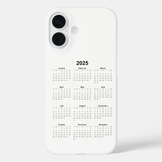 2025 Monthly Calendar Black on White Case-Mate iPhone Case (Back)