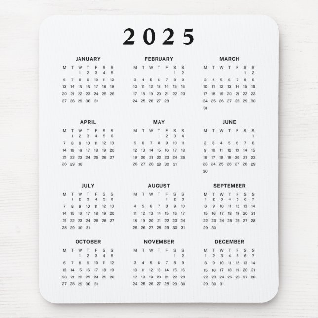 2025 Monthly Calendar Mouse Mat (Front)