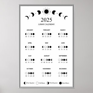 2025 Moon Phase Lunar Cycles Minimalist Calendar Poster