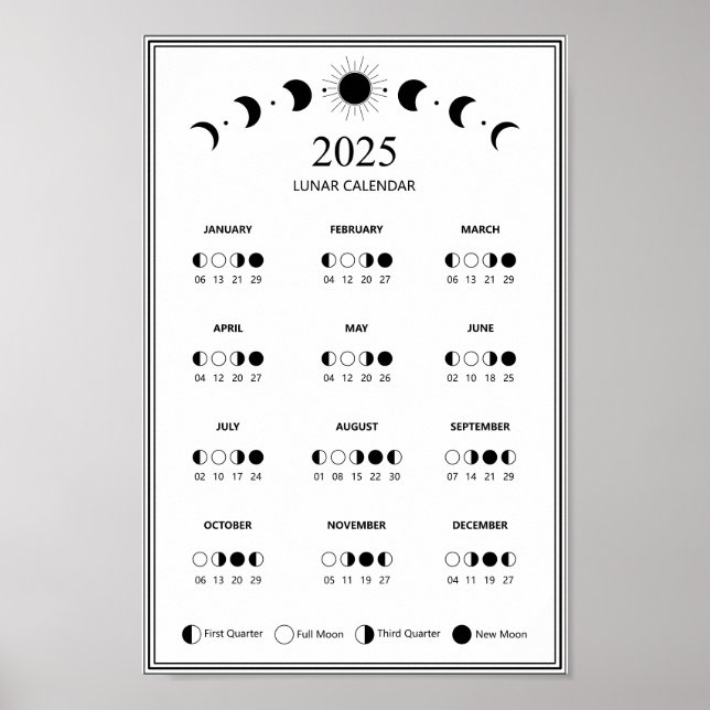 2025 Moon Phase Lunar Cycles Minimalist Calendar Poster (Front)