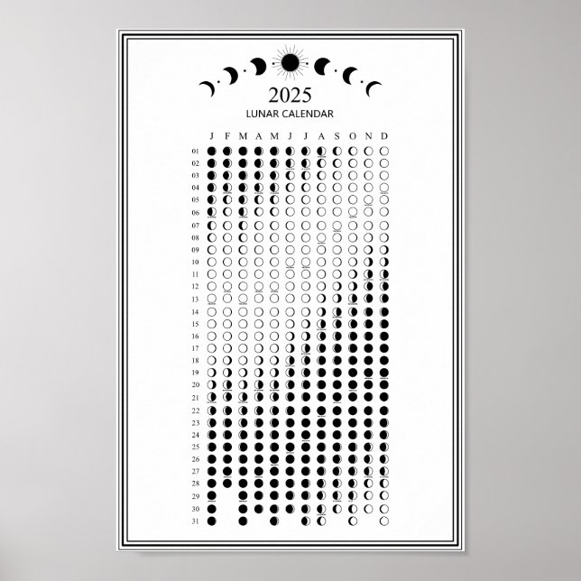 2025 Moon Phase Lunar Cycles Minimalist Calendar Poster (Front)