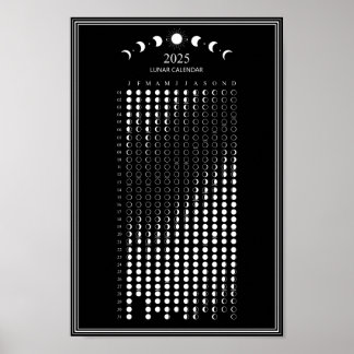 2025 Moon Phase Lunar Cycles Minimalist Calendar Poster
