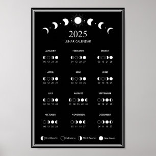 2025 Moon Phase Lunar Cycles Minimalist Calendar Poster