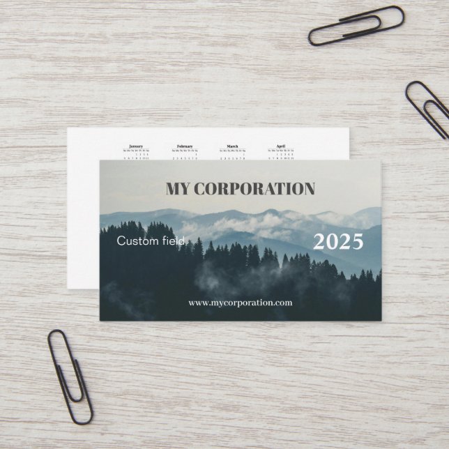 2025 Mountain Landscape Pocket Calendar Business Card (Front/Back In Situ)