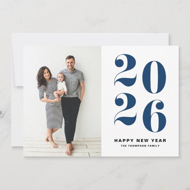 2025 Navy Blue Bold Typography New Year Photo Holiday Card (Front)