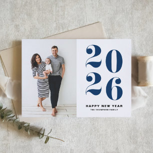 2025 Navy Blue Bold Typography New Year Photo Holiday Card