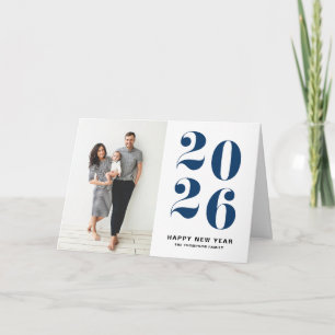 2025 Navy Blue Bold Typography New Year Photo Holiday Card
