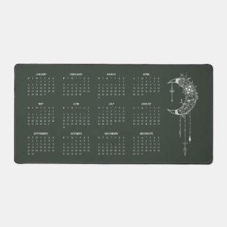 2025 Navy Green Moon Calendar Desk Mat