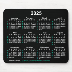 2025 Neon White 52 Weeks ISO Calendar by Janz Mouse Mat