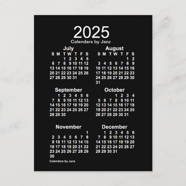 2025 Neon White 6 Month Mini Calendar by Janz Postcard (Front)