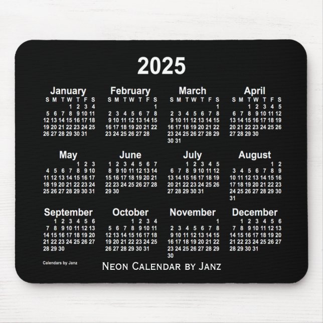 2025 Neon White Calendar by Janz Mouse Mat (Front)