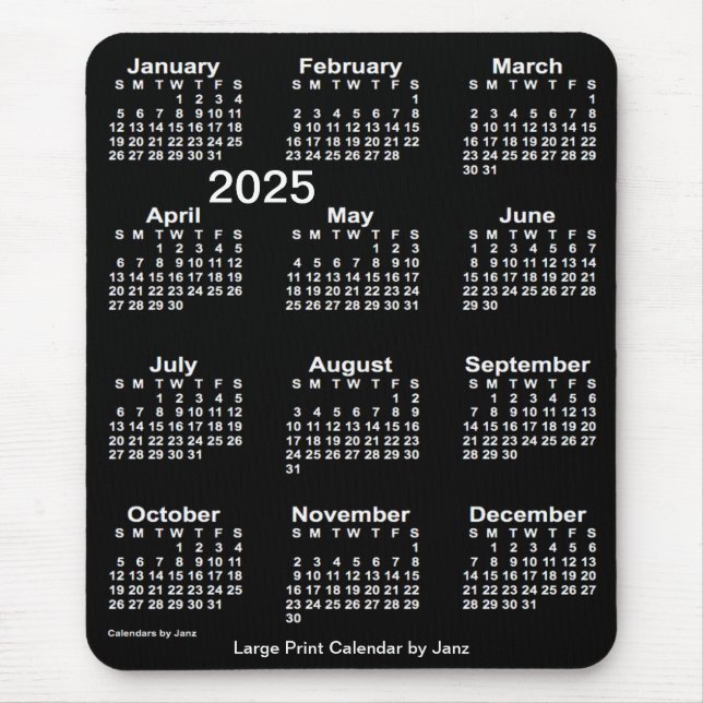 2025 Neon White Large Print Calendar by Janz Mouse Mat (Front)