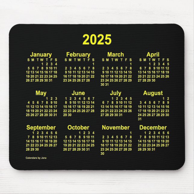 2025 Neon Yellow Calendar by Janz Mouse Mat (Front)