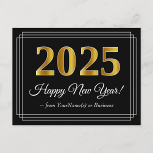 2025 New Year - Fancy, Luxurious, Faux Gold Look Postcard
