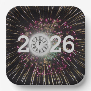 2025 New Years Eve Moon And Clock Paper Plate