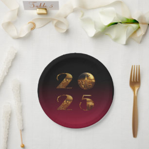 2025 New Year's Eve Party-Ball-NYC Gold & Red- Paper Plate