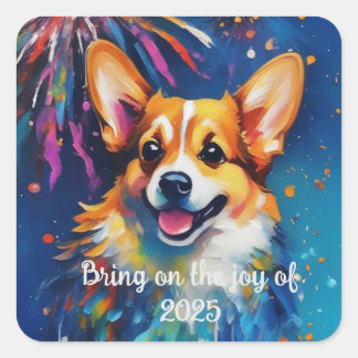 2025 New Years Square Stickers, Rainbow Colors Square Sticker