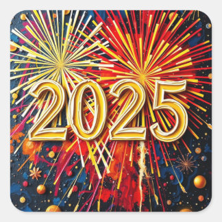 2025 New Years Square Stickers with Rainbow Color