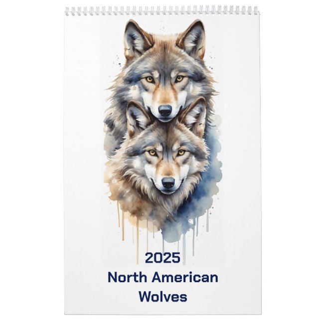 2025 North American Animal Watercolor Wolf Calendar (Cover)