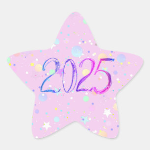 2025 number new year drawing cute pastel pink star sticker