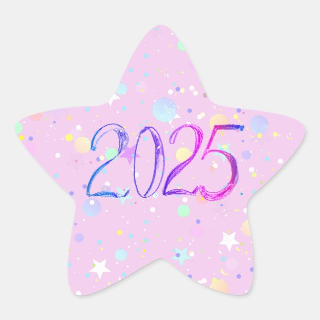 2025 number new year drawing cute pastel pink star sticker (Front)