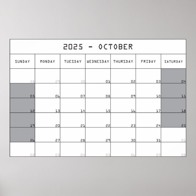 2025 october planer calendar big notes space poster (Front)