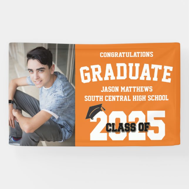 2025 Orange Graduation Banner With Cap (Horizontal)