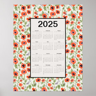 2025 Orange Poppies Calendar Poster