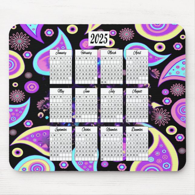 2025 Paisley Design Calendar Mouse Mat (Front)