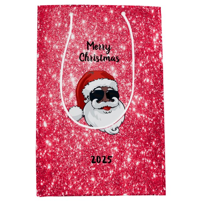 2025 Personalised Black Santa Holiday Gift Bag (Front)