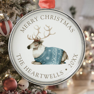 2025 Personalised Blue Reindeer Merry Christmas Metal Tree Decoration