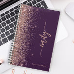 2025 Personalised Purple Rose Gold Glitter Planner<br><div class="desc">Personalise this elegant modern design with your name in vertical rose pink signature handwriting script on a purple background trimmed with a rose gold faux glitter border. Add the year in sans serif font. (To keep the swashes at the beginning and end of the name, replace only the letters, leaving...</div>