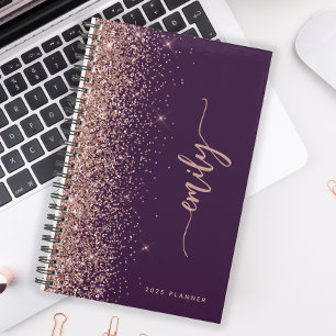 2025 Personalised Purple Rose Gold Glitter Planner