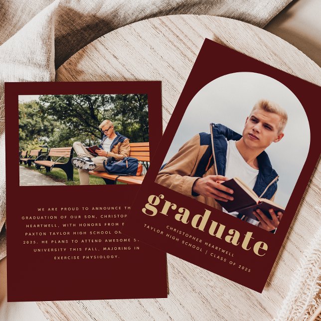2025 Photo Arch Burgundy Gold Graduation Announcement (Creator Uploaded)