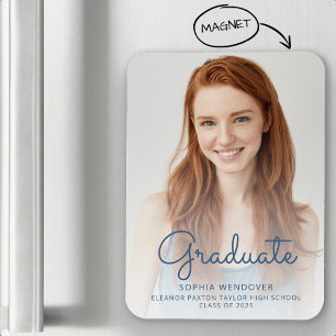 2025 Photo Blue Script Overlay Grad Announcement Magnet