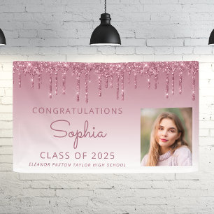 2025 Photo Burgundy Glitter Drip Graduation Banner