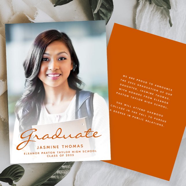 2025 Photo Burnt Orange Script Grad Announcement (Creator Uploaded)