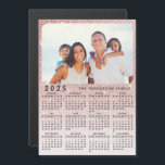 2025 Photo Calendar Magnet Rose Gold Glitter<br><div class="desc">This personalised 2025 magnetic calendar features name and photo templates, and faux rose gold glittered design. Click "Personalise" ("View Product Details" / "Personalise") and change the picture to get the result with the same stylish frame-look edges around it. It's a cute practical gift idea for Christmas, New Year, Thanksgiving, and...</div>