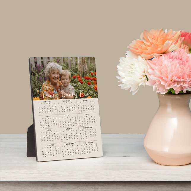 2025 Photo Calendar with Stand Full Year Beige Plaque (2025 Photo Calender with Stand from the Personalized Calendars Collection by Darling & May)