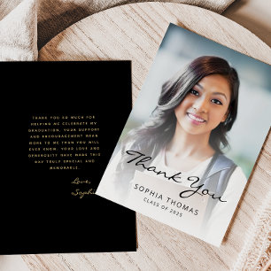 2025 Photo Classic Modern Black Gold Thank You Card
