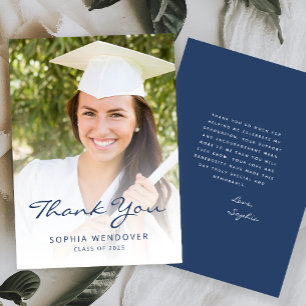 2025 Photo Classic Modern Navy Blue White Thank You Card