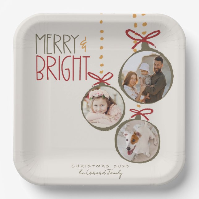 2025 Photo Family Christmas Card Xmas Party Paper Plate (Front)