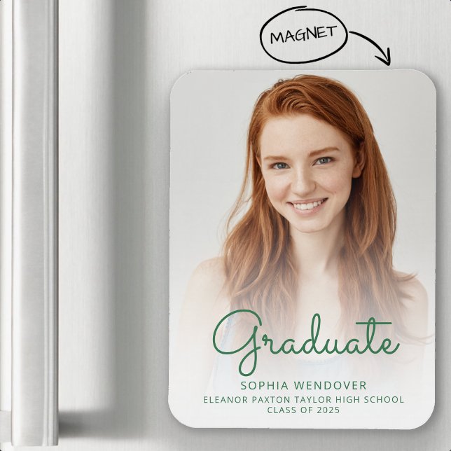 2025 Photo Green Script Overlay Grad Announcement Magnet (Creator Uploaded)
