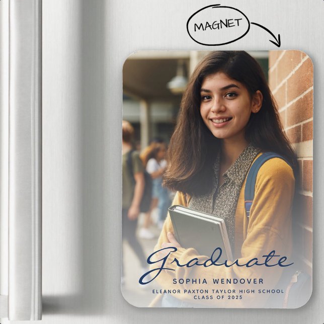2025 Photo Navy Blue Gold Graduation Announcement Magnet (Creator Uploaded)