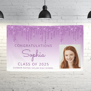 2025 Photo Purple Glitter Drip Graduation Banner