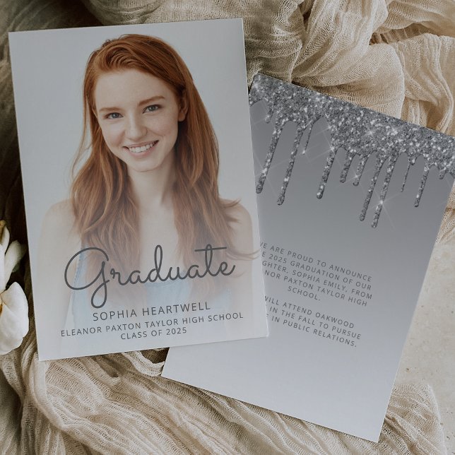 2025 Photo Silver Glitter Graduation Announcement (Creator Uploaded)